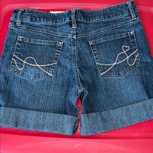BLING Blue Jean cut off shorts with Pink Accents size 12.5